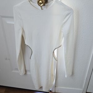 Elegant White Long Sleeve Dress with Rhinestone Accents